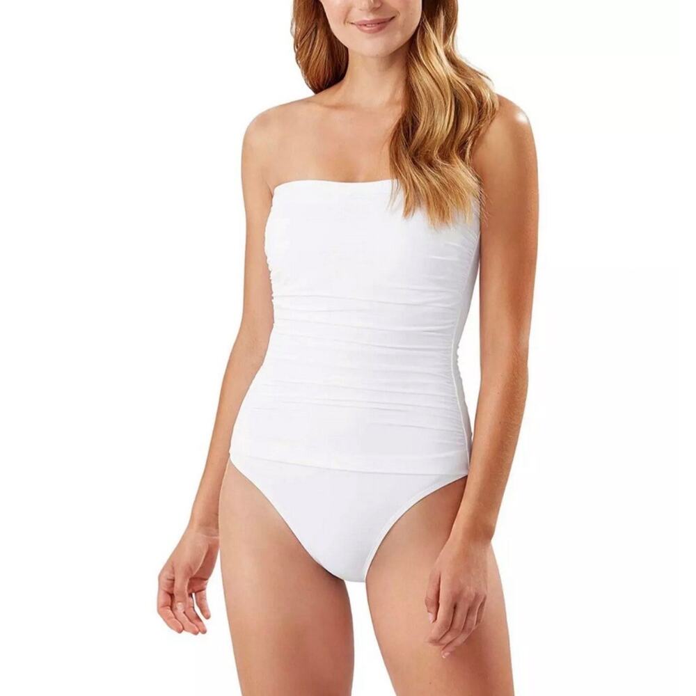 TOMMY BAHAMA Women's Pearl Bandeau One Piece Swimsuit Size 6 White Shirred NWT